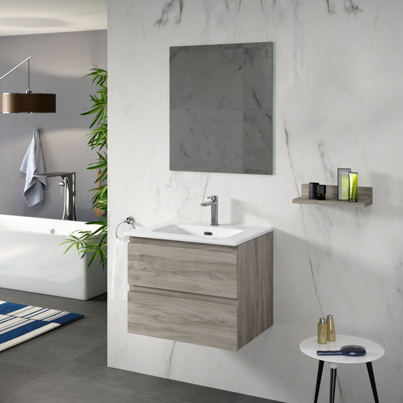 Jasso 24'' Single Bathroom Vanity with Ceramic Top, Gray