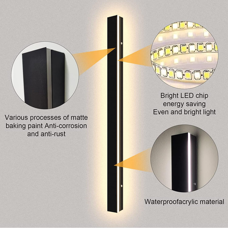 Modern Linear LED Ourdoor Wall Light Bar IP65 Sideway Hardwired Bar Wall Sconce, 39.4" H x 3.2" W x 1.8" D, 20