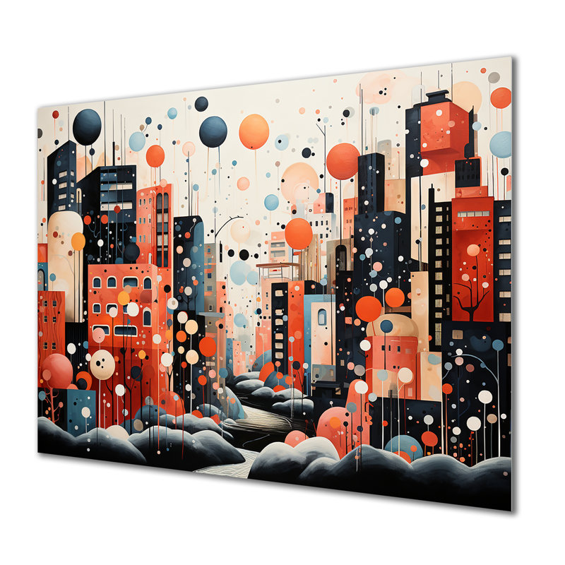 Orange, paysage urbain Art déco II - Art mural en métal City Art Deco, H 30 po x l 40 po x P 1,5 po