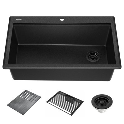 Delta Everest™ 33" L Granite Composite Workstation Kitchen Sink Drop-In Top Mount Single Bowl with WorkFlow™ Ledge