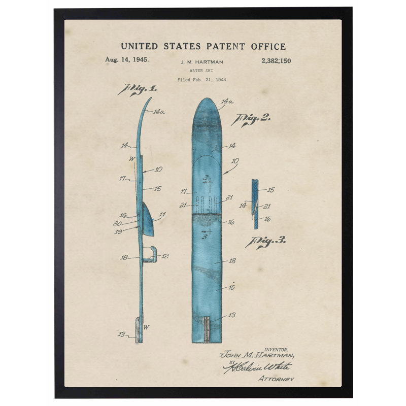 Water Ski Patent in Black Frame