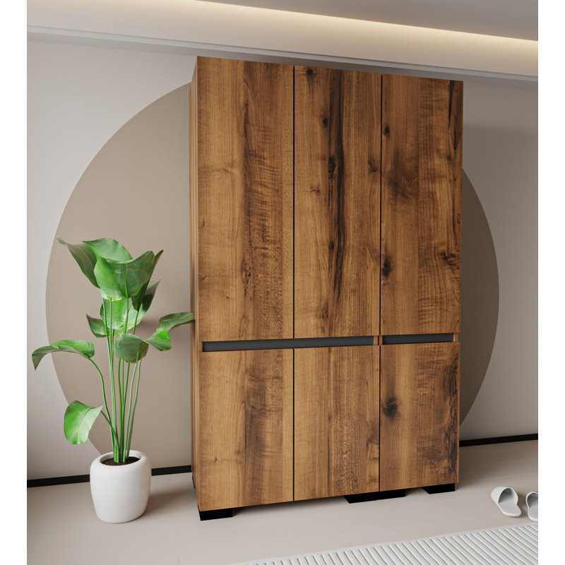 Rustic Wardrobe with Multiple Shelves, Walnut & Anthracite, 53.1 x 82.7 x 20.5 inches | 100% Melamine Coated Chipboard, Plastic Legs | Wall-Mountable, 66.1 lbs Shelf Capacity | Stylish Storage Solution for Home