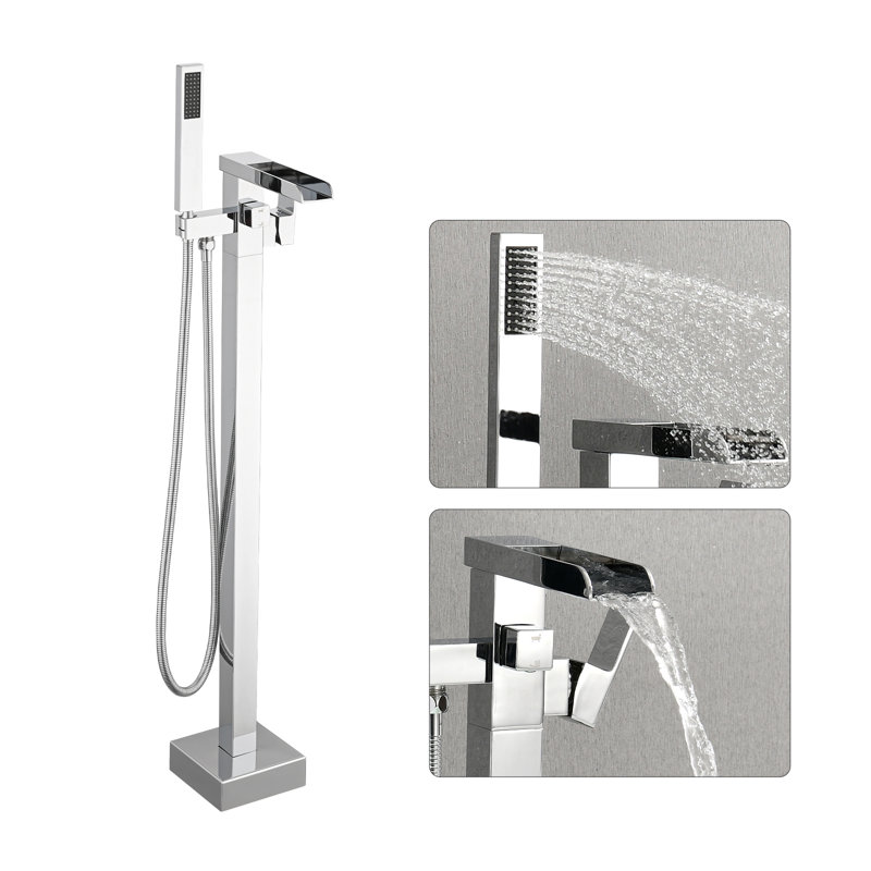 High Flow Waterfall Bath Shower Faucet,freestanding Bathtub Faucet With Hand Shower, Chrome