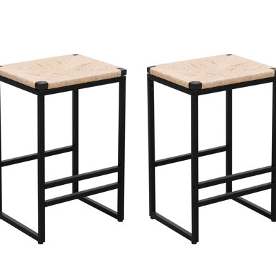 2 Backless Kitchen Chairs. Paper Rope Weave, Iron. And Stylish. 220Lbs Capacity. For Various Spaces. Easy Assembly Kit Counter Stools With Seat. Strong Metal Base. Modern Style. Home & Kitchen.