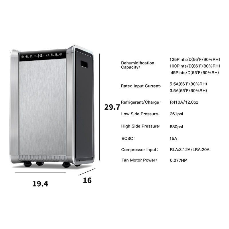 Commercial 125 Pints per Day Console Dehumidifier for Rooms up to 5300 Sq. Ft.