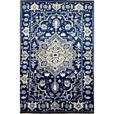 Proprietary Patterns Wool Oriental Area Rug in Lauran Dark Blue