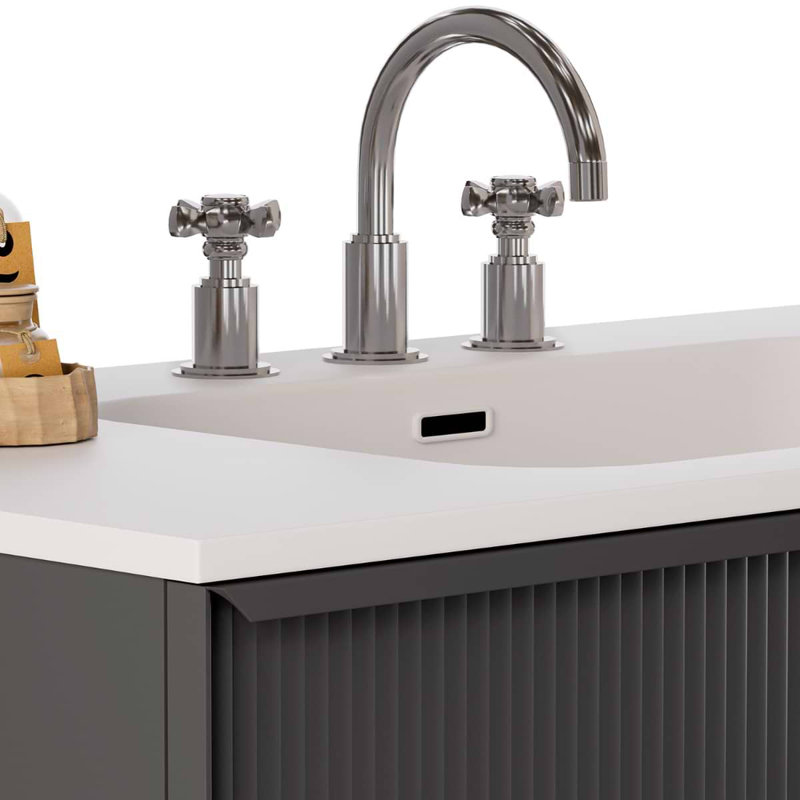 Astor 42" Single Vanity With Integrated White Solid Surfacetop, Black, 30"