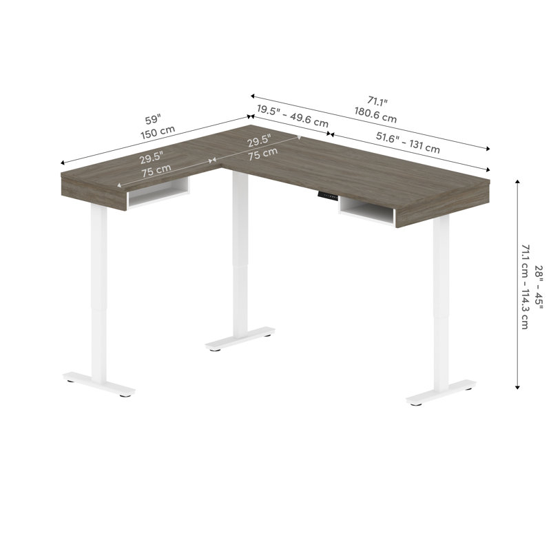 Thilebrook Adjustable L-Shaped Standing Desk, Walnut Gray/White
