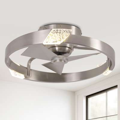 21" Flush Mount Caged Ceiling Fan With Dimmable 3CCT LED Lights And Remote Control