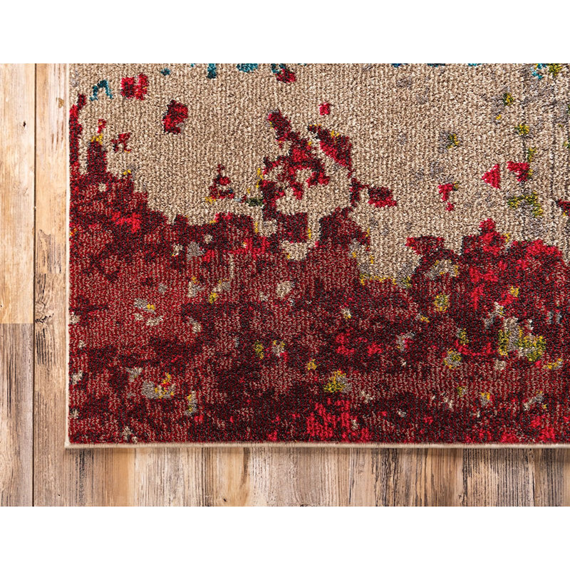 Tapis rouge / bleu Shirey, Rectangle 3 pi 3 po x 5 pi 3 po