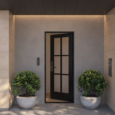 G106-SW-80 | 80" Single Door, RTA Prehung Exterior, SDL 6 Lite, Unfinished Mahogany Wood