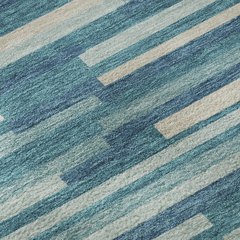 Premium Machine Washable Prisco Teal Rug, Rectangle 5' x 7'6"