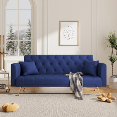 Convertible Futon Sofa Bed Sleeper Couch Velvet Upholstered Folding Loveseat With 2 Pillows For Living Room Apartments