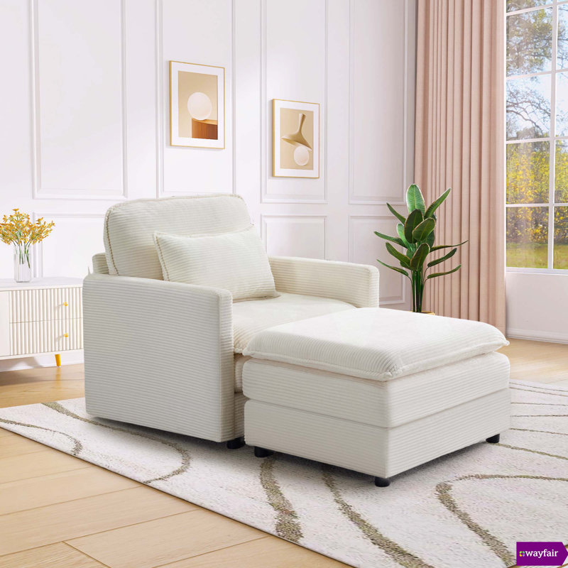 Méridienne en velours côtelé l 33 po Ayvion avec repose-pieds pour appartement, salon.