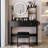 17" Round Led Mirror Vanity Table With 3 - Color Adjustable Brightness And Cushioned Stool, 2 Ac + Power Ports, Large Desktop, Multi Layer Storage, American Design, Material, 46.5 In Height Design