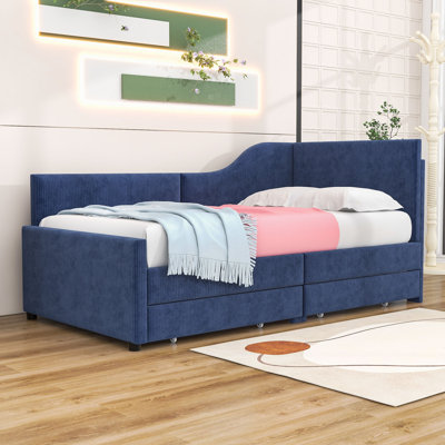 Twin Size L-Shaped Corduroy Daybed with Storage Drawers