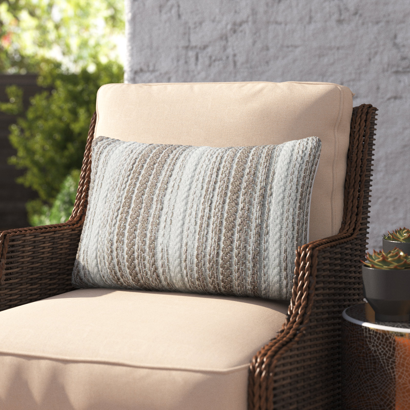 Kilby Embroidered Indoor/Outdoor Lumbar Throw Pillow, Cream/White, Polyfill