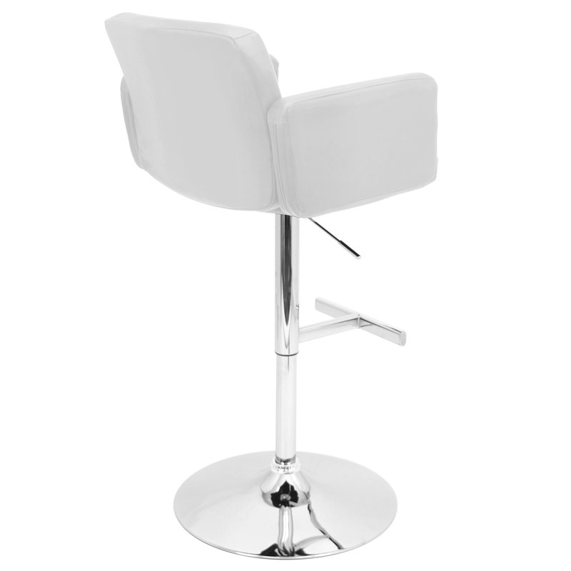 Tabouret de bar pivotant à hauteur réglable Abdera, Simili cuir blanc, Chrome