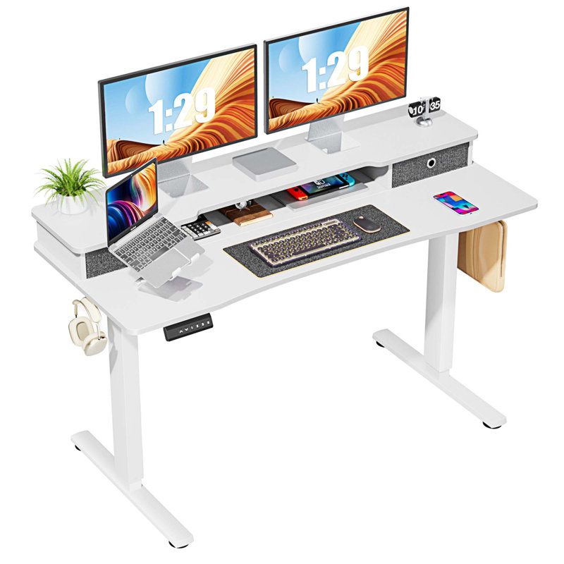 Bureau debout à hauteur ajustable Marzena, H 52 po x l 55 po x P 23 po, Blanc / blanc