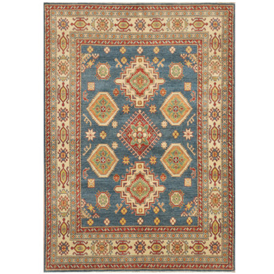 Tapis de zone en laine 5 pi 6 po x 8 pi noué la à la main one-of-kind-kazak blue Boualam
