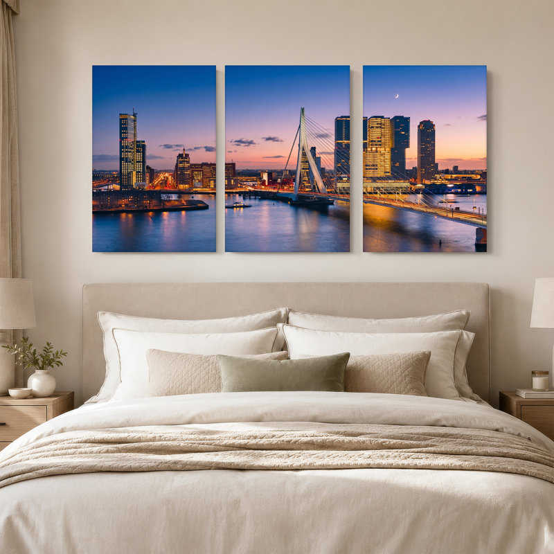 Ensemble de 3 toiles sur le pont de Rotterdam, 24"H x 16"W x 3pcs