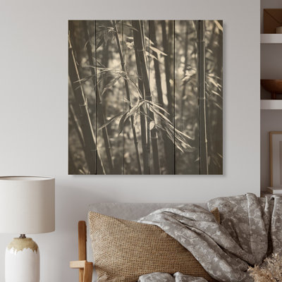 Forêt de bambou monochrome I - Art mural en bois de bambou sur bois de pin naturel