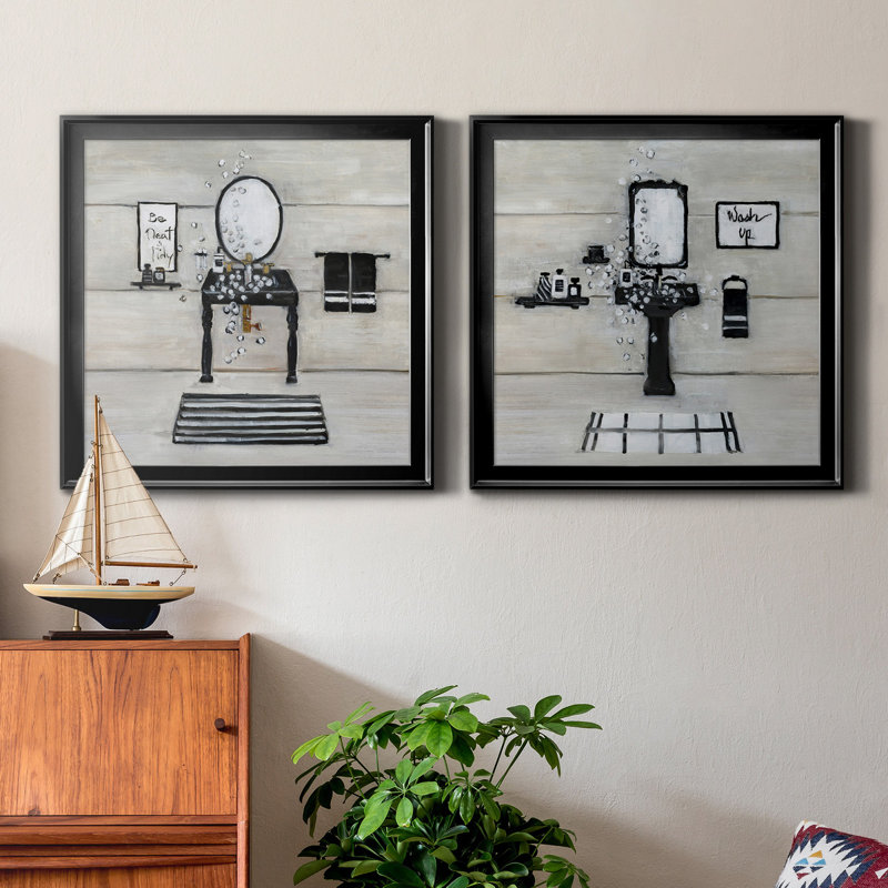 " Neat And Tidy Bath " 2 - Pieces Painting Print, Black, 17.5" H x 35" W x 1.5" D