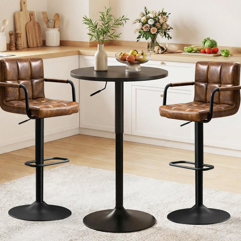 23.6'' Wide Round Adjustable Height Bar Table Bistro Table with Pedestal Base for Kitchen Island, Home Bar