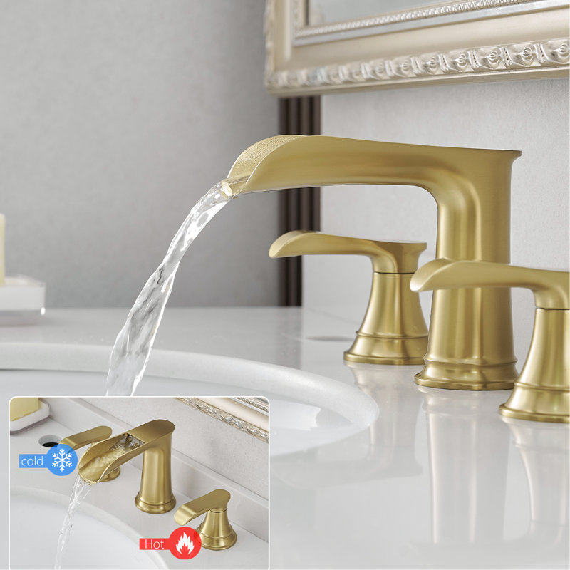 Robinet de lavabo de salle de bain espacé doré 8 pouces, 3 trous, finition d'installation de drain et tuyau escamotable, poignée à levier double, avec ensemble