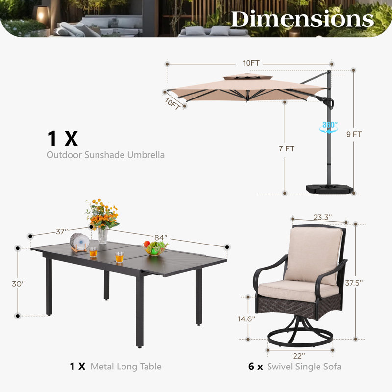13-person outdoor patio furniture sets , 29.84" H x 84" L x 37.45" D