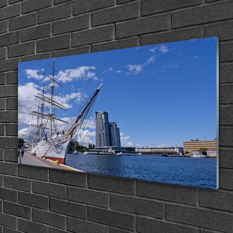 Landscape Boat Sea Town - No Frame Print on Glass