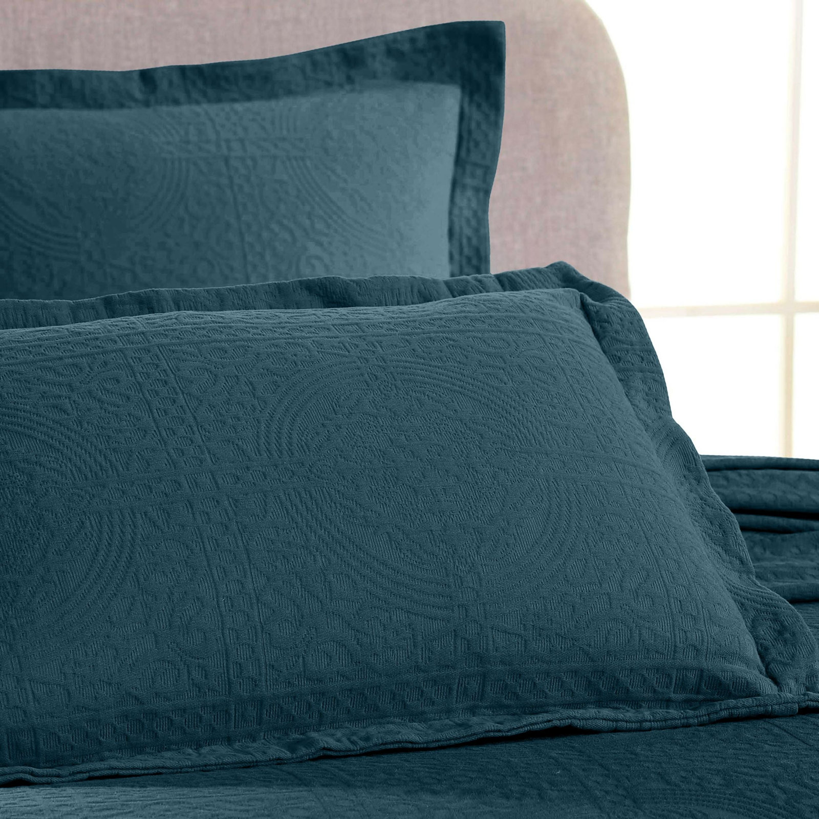 Swanton Cotton Coverlet Set, Deep Sea, King Coverlet + 2 Shams
