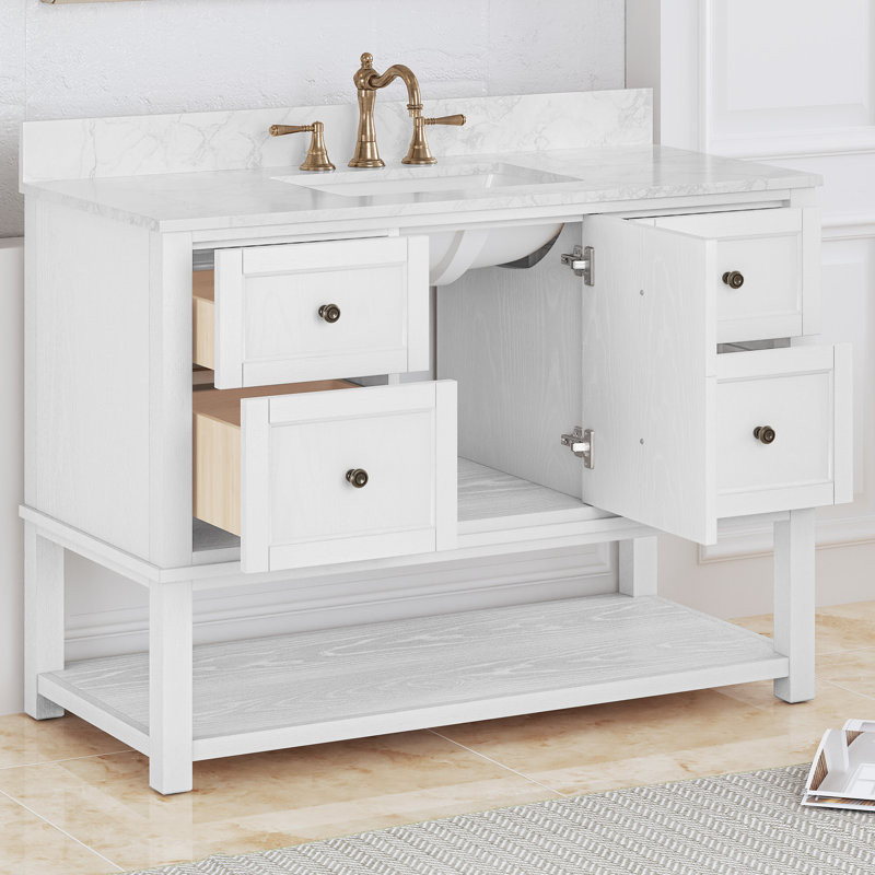 Janus 48" Single Bathroom Vanity With Marble Top, White