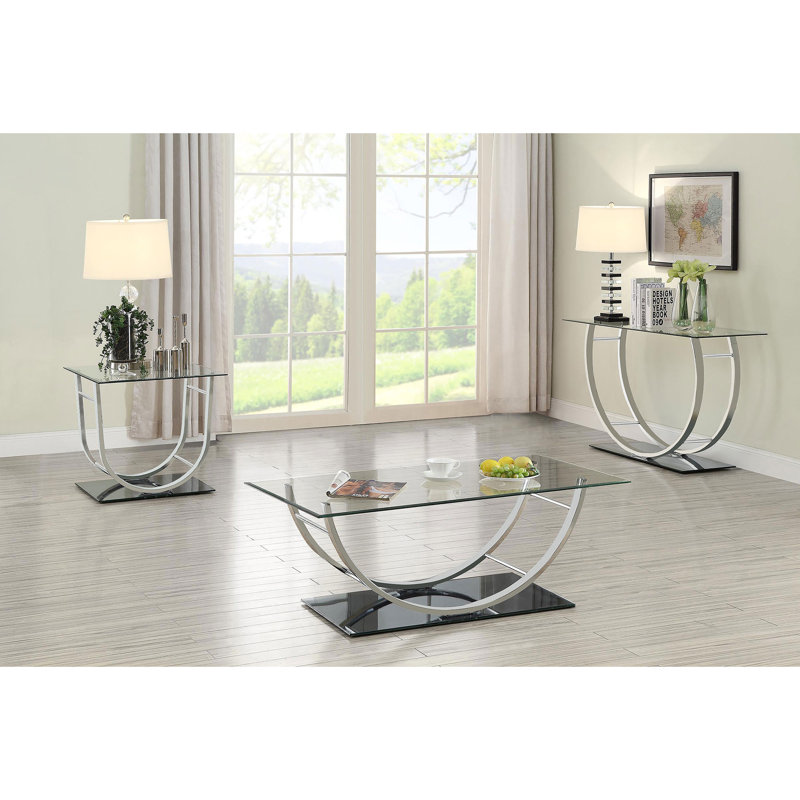 Table basse chromée rectangulaire en U avec plateau en verre | Idée de cadeau