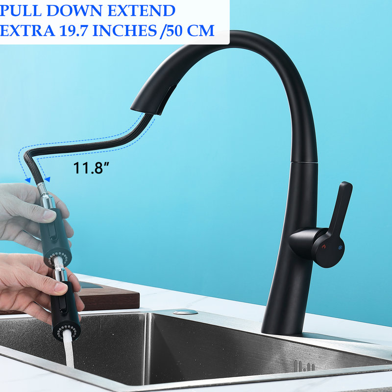 Stainless Steel Pull Out Kitchen Faucet, Matte Black, High Arch Spout, 1.5 Gpm Flow, To Stains Black Flow Rate, 360-Degree Rotation