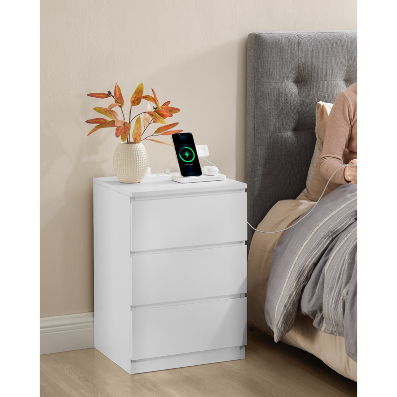 Rumena 40cm W Manufactured Wood Bedside Table, White