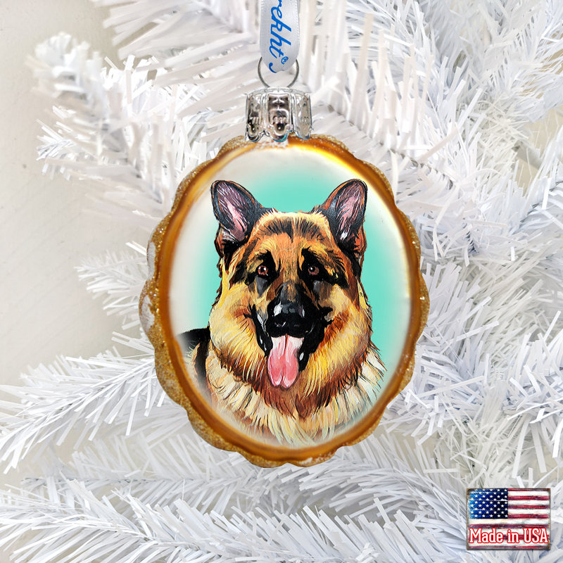 3'' Handmade Wood Holiday Shaped Ornament, German Shepherd