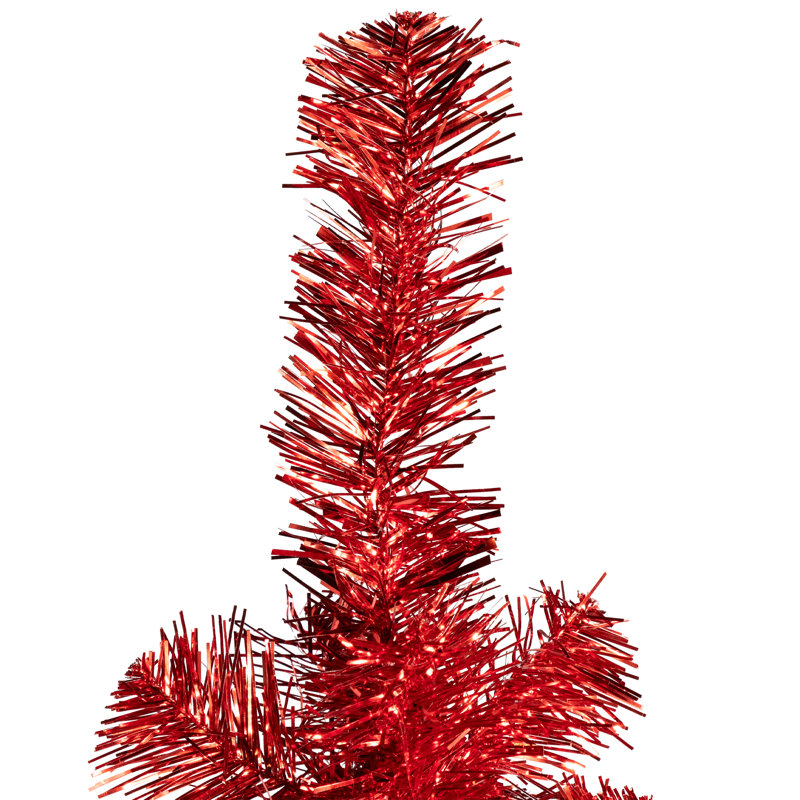 Pre-Lit Profile Artificial Tinsel Christmas Tree - Red, 6', Not Pre-Lit