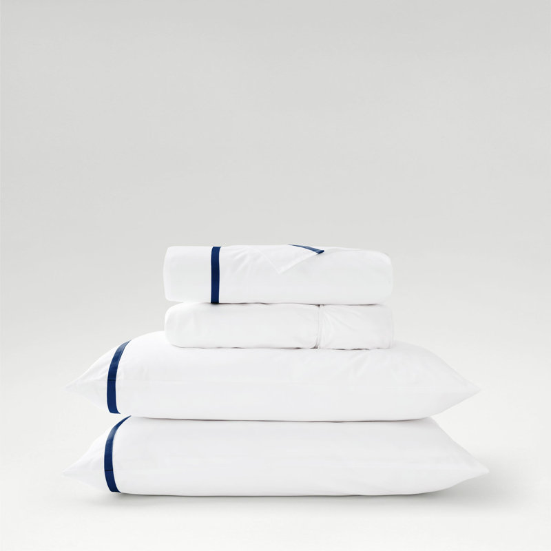 Beaumont Sheet Set, White/Navy, Queen Sheet Set