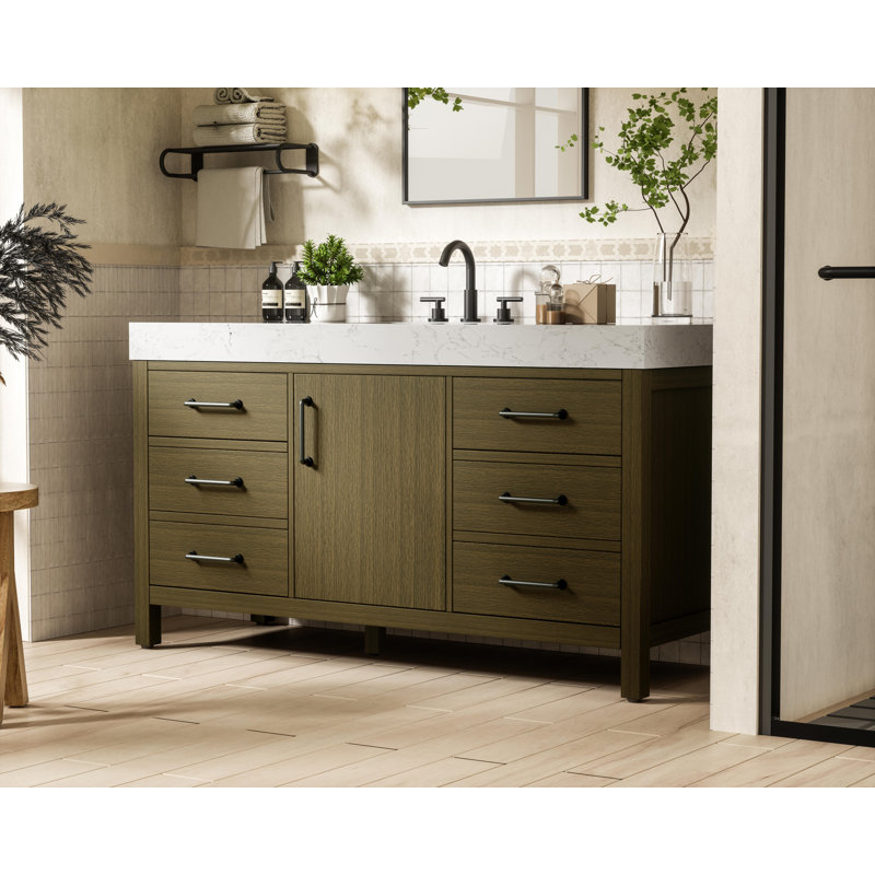 Meuble-lavabo simple 60 po_Traditional_VF60660, Châtaignier brun