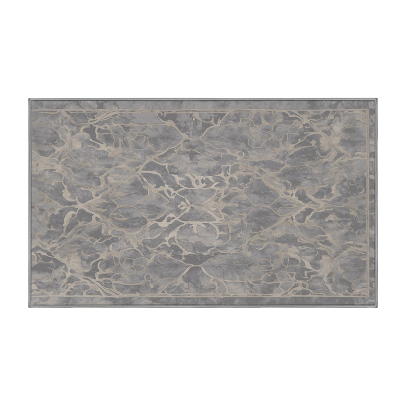 Machine Washable Gray Area Rug, Rectangle 5' x 8'