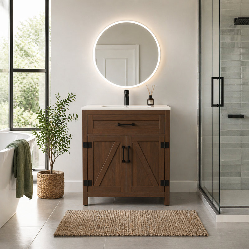 Ensemble de meuble-lavabo simple en noyer foncé 30 po avec plateau en composite Adria
