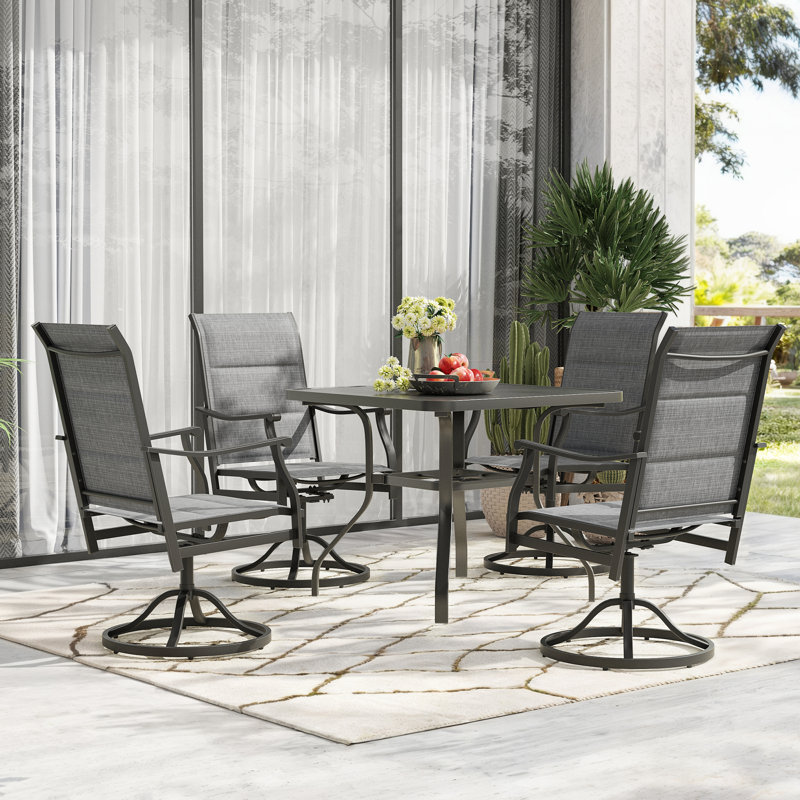 4 Person Swival Chair Patio Dining Set, Black/Gray