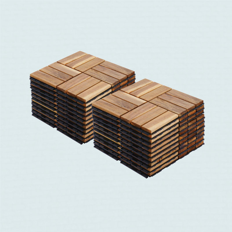 20 carreaux de terrasse imbriqués à carreaux, plancher de bois franc d'acacia carré 12 po x 12 po, Jaune