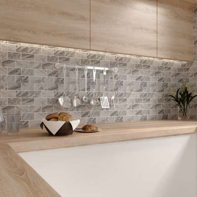 11.8 in. x 11.8 in. Vinyl Peel and Stick Backsplash Wall Tile Subway Tile for Kitchen, Gray Marble