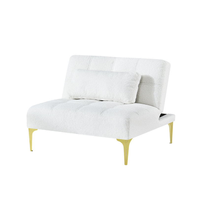 Lit futon convertible blanc Abbey avec pieds en métal doré, Ourson blanc