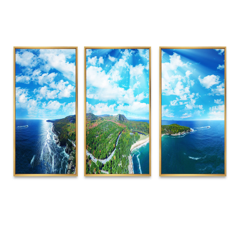 «Panoramic Acadia National Park - Landscape», ensemble de 3 toiles encadrées, L 48 po x H 32 po, Or