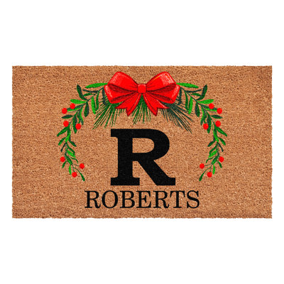 Paillasson couronne de Noël personnalisé, lettre R