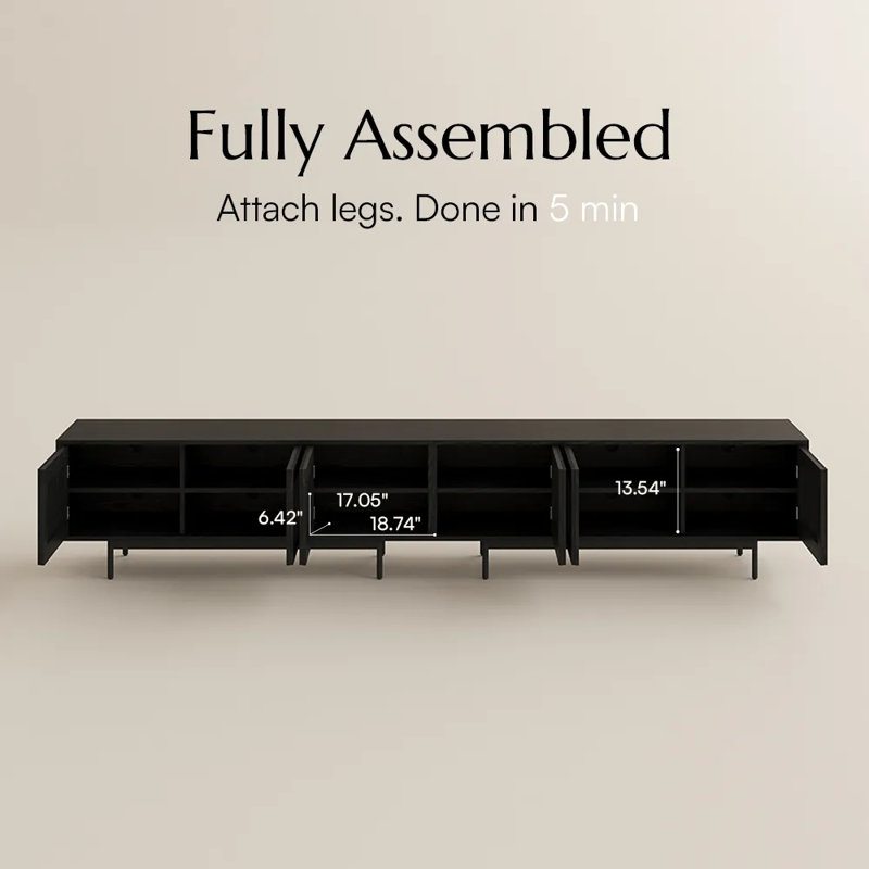 Aeolus Mid-Century Modern TV Stand, Pre-Assembly, Black, 21.26"H x 118.11"L x 18.89"W