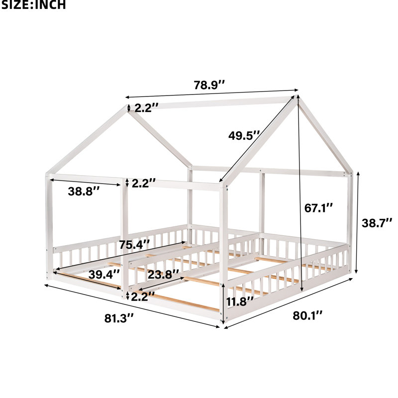 Lit plateforme simple blanc - 2 lits côte à côte, bois de pin et structure, assemblage facile en un, blanc, fabrication robuste de et,